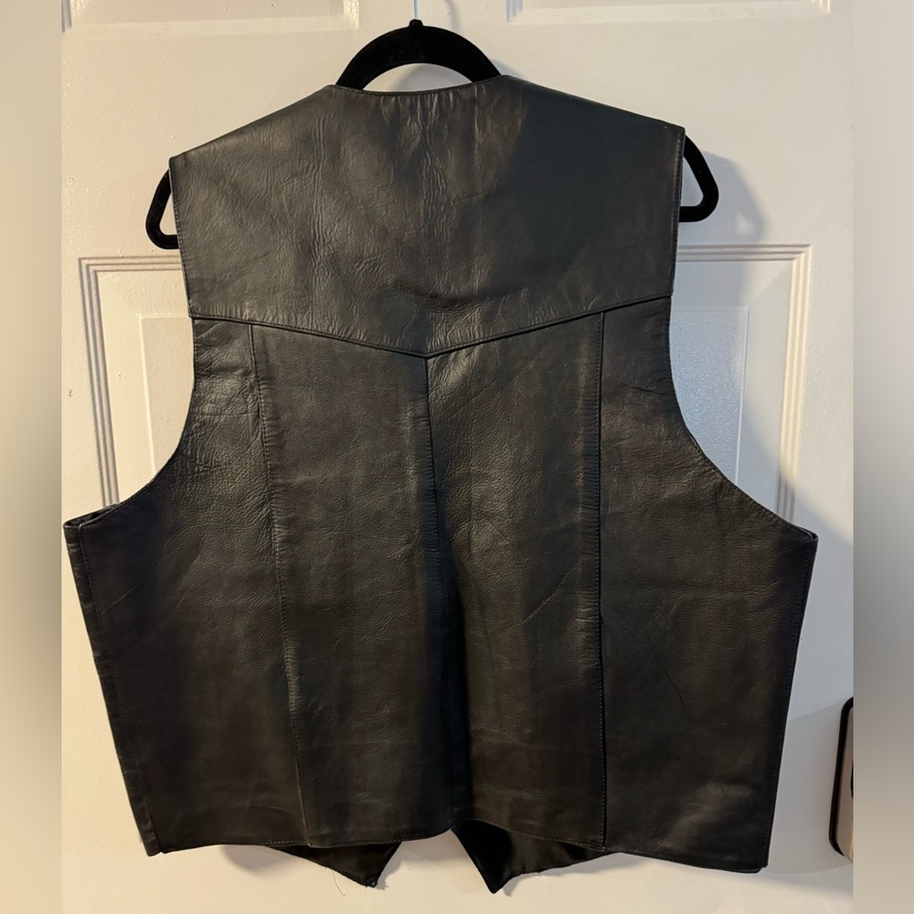 Vintage Shaf Leather Collections Black Biker Button Up Leather Men's Vest 46 - Picture 9 of 11